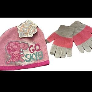 Nickelodeon Paw Patrol Go Skye Toddler Girls Pink Knit Hat Beanie + Gloves NWT